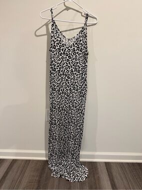Leopard Print Slip Maxi Dress - Black & White